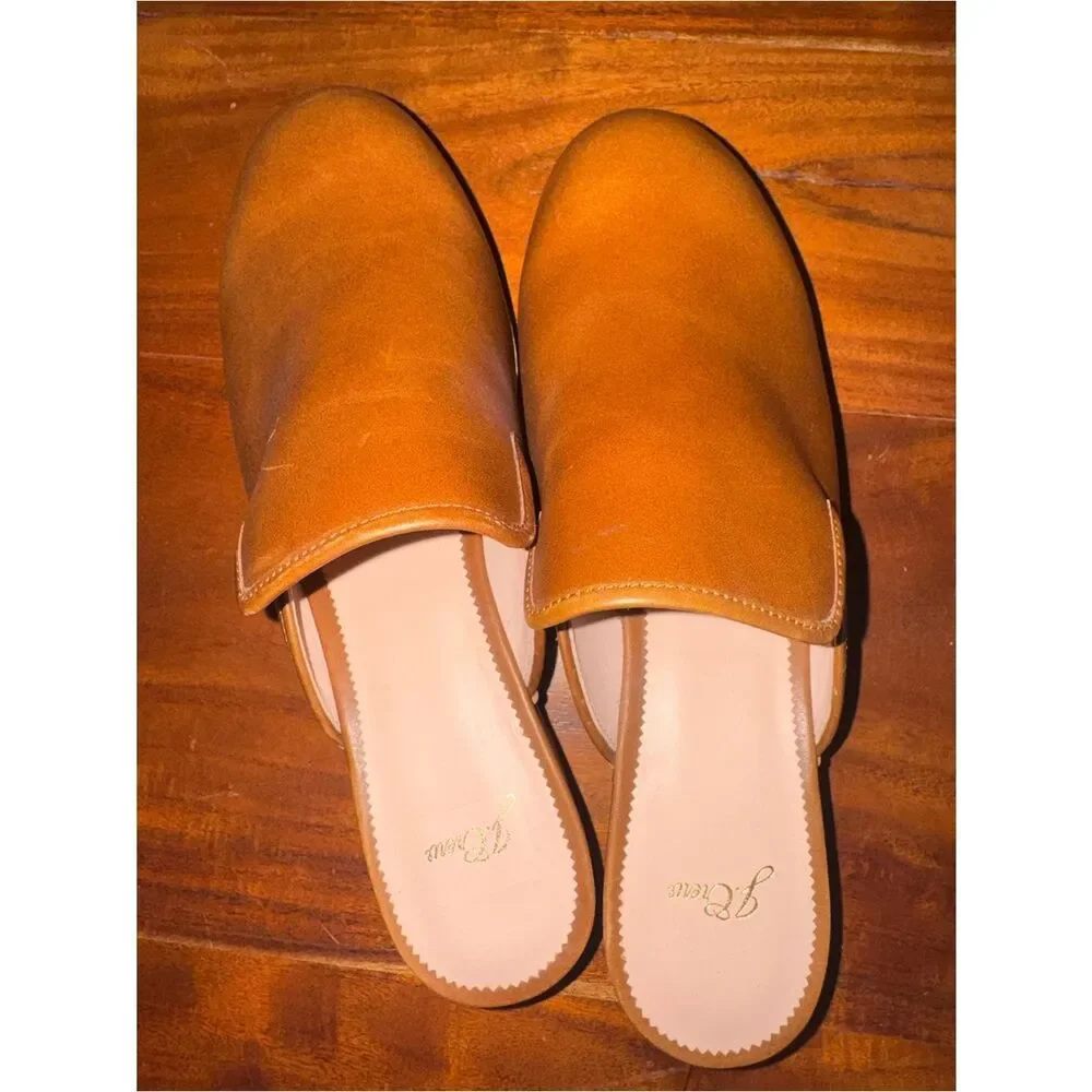 J.Crew NWOT Brown Leather Clog Mules Studded Wood Platform Size 12  70’ vibe